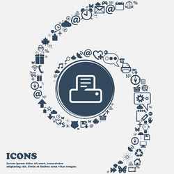 printing icon sign in the center around many vector image