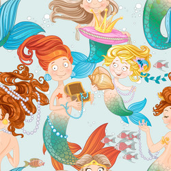 Seamless pattern with mermaids playing vector