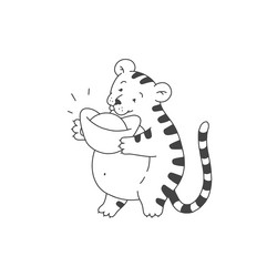tiger with gold lucky mascot cartoon outline black Vector Image