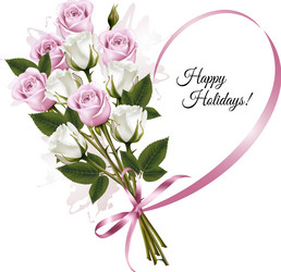 Elegant Pink and White Rose Holiday Card Vector Image