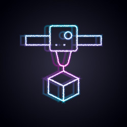 glowing neon line 3d printer cube icon isolated vector image
