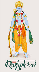 Lord Rama with Bow and Arrow - Dussehra Celebratio Vector Image
