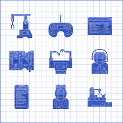 set assembly line robot doctor factory conveyor vector