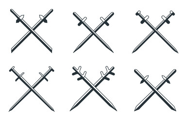 Sword crossed heraldry cartoon flat icon set vector