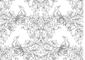 Fantasy flowers and bird decorative vector