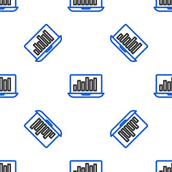 Line laptop with graph chart icon isolated vector