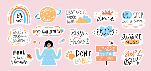 big set self love quotes in stickers vector