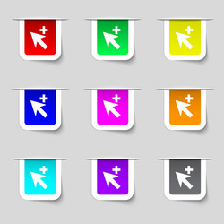 Cursor arrow plus add icon sign set vector