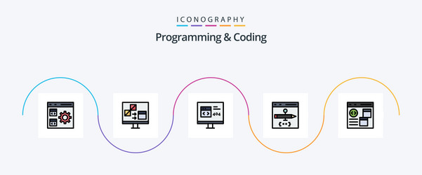 Programming and coding line filled flat 5 icon vector