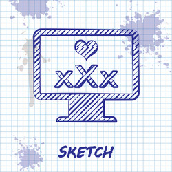 sketch line computer monitor with 18 plus content vector image