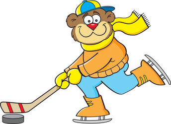 Cartoon bear playing hockey vector