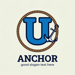 letter u logo with anchor design template vector