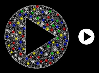 Illuminated hatched net round play button icon vector