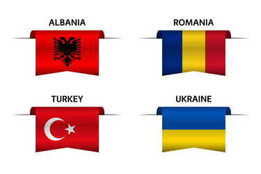 Four albanian romanian turkish ukrainian flags vector