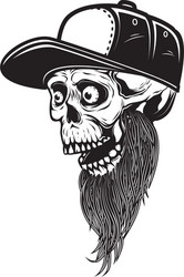 bearded skull in baseball cap engraving style Vector Image