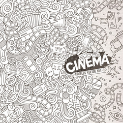 cartoon doodles cinema frame design vector