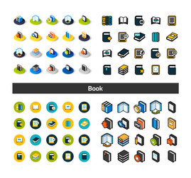 set of icons in different style - isometric flat vector