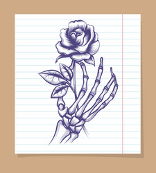 Skeleton Hand with Rose Sketch Vector Image