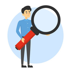 Businessman holding a big magnifying glass vector