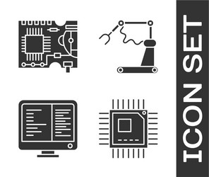 set processor with microcircuits cpu printed vector image