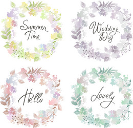 Set watercolor floral wreath with different vector