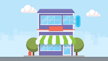 shop building facade with big window and awning vector