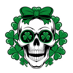 st patricks day skull with shamrocks and bow Vector Image