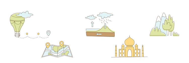 flat line travel icon and object set vector image