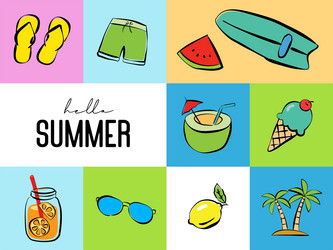 Hello summer with object element decoration vector