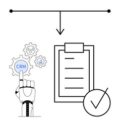 robotic hand activating crm gear with checklist vector image