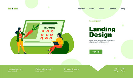 women studying vitamins in organic food vector