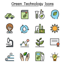 green technology color line icon set vector