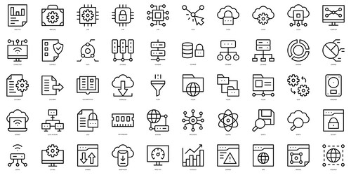 set of thin line big data icons vector image