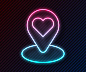 glowing neon line map pointer with heart icon vector image