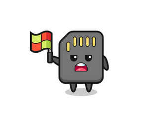 Sd card character as line judge putting flag vector