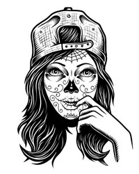 Sugar Skull Girl with Cap Vector Image