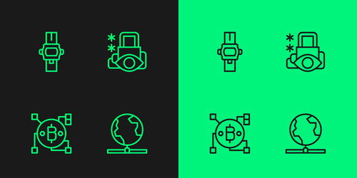 set line global technology blockchain bitcoin vector image