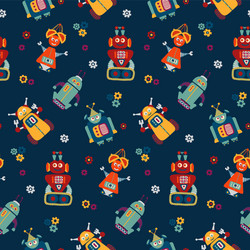 colorful seamless pattern with retro robots vector