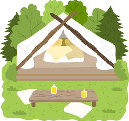 Glamping house for stay with bedroom inside vector