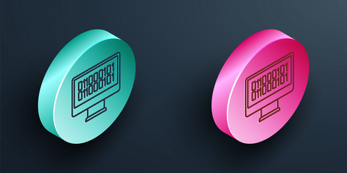 isometric line binary code icon isolated on black vector image