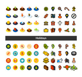 set of icons in different style - isometric flat vector