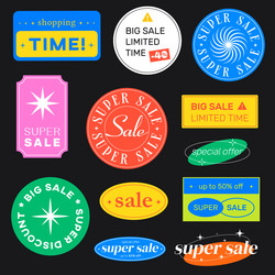 Set of retro shopping stickers cute sale label vector