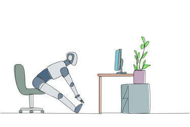 single continuous line drawing robot sitting vector image