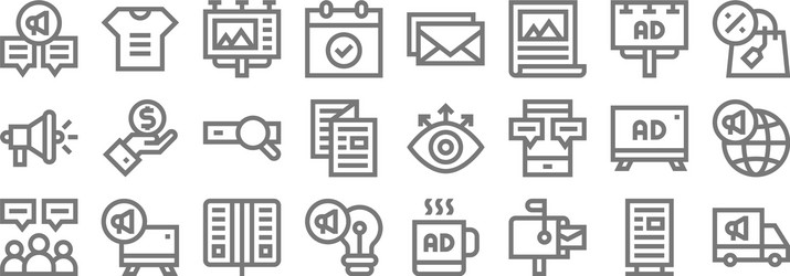 Advertisement line icons linear set quality vector