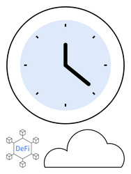 analog clock defi connected hexagons and cloud vector image