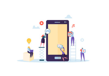 flat people characters building mobile application vector image