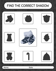 find the correct shadows game with sock worksheet vector image