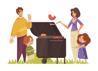 Bbq with kids composition vector