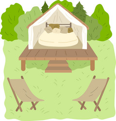 glamping wooden house with bedroom inside vector