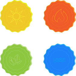 Bright icons water sun fire leaves yellow blue red vector